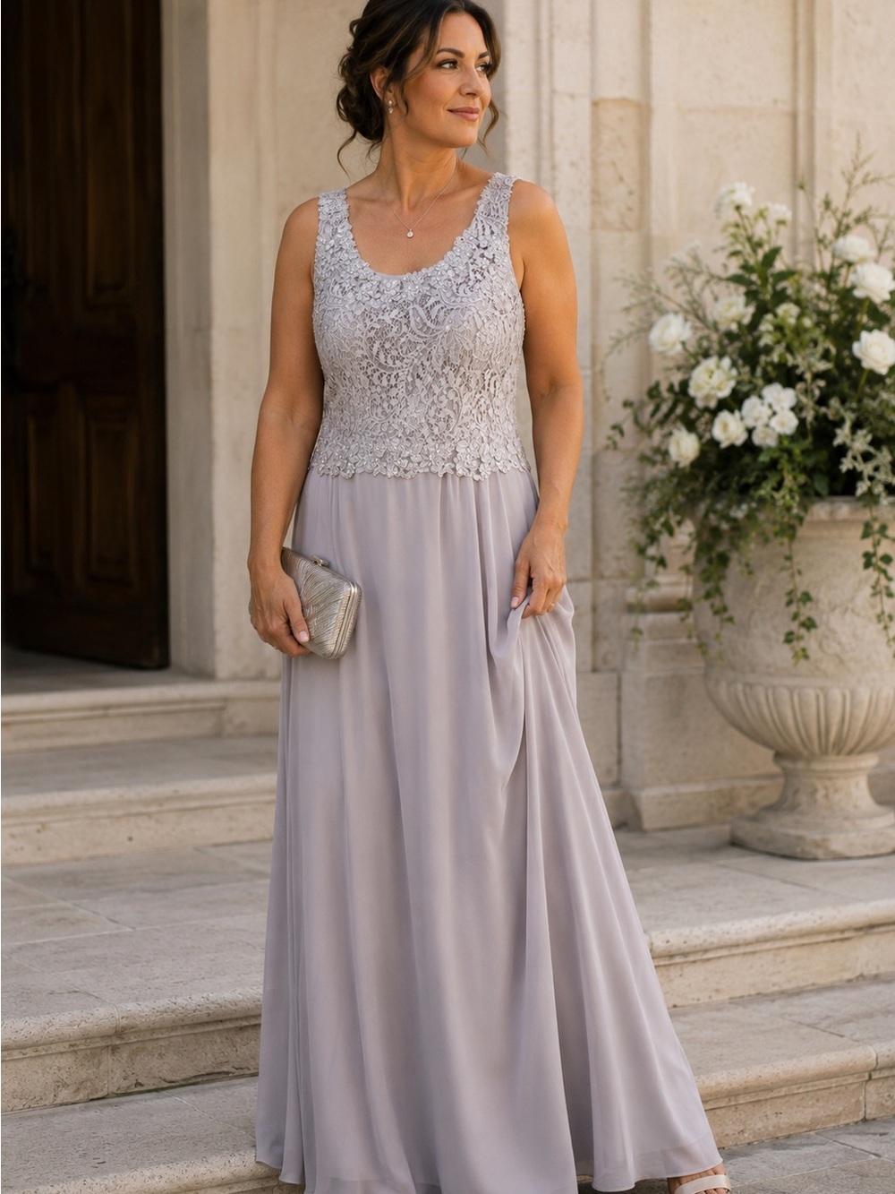 Lace Beaded Maxi Dress Large Mother of the Groom Formal Gown Bridesmaid Wedding